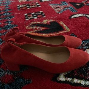 Women’s J. Crew red suede low heels